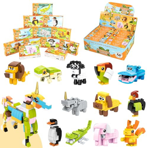 Ulikey Cadeau Anniversaire Enfants Invites, Pack 12 Jeux de Briques de Construction, Jeux Fête Anniversaire Enfants, Petit Cadeaux Invités Enfant Anniversaire, Mini Bloc de Construction (Licornes)