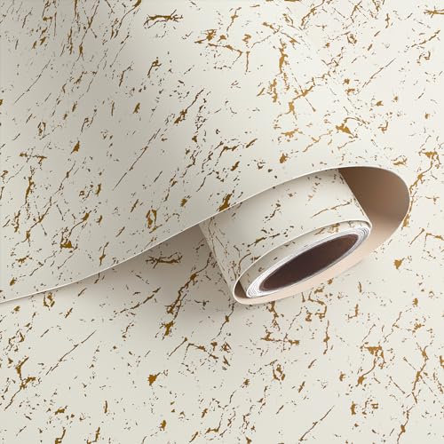 VaryPaper Papier Peint Effet Marbre Beige et Or 40cmx800cm Rouleau Adhesif pour Meuble Papier Peint Autocollant Mural Salle de Bain Cuisine Lavable Adhesif Plan de Travail Armoire étagère