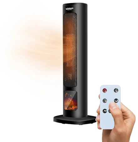 Wintem Termoventilatore Elettrico a Torre 800/2000W con Display LED e Telecomando - Stufa a Basso Consumo per Ambienti Fino a 20m², con Funzione Anti-Surriscaldamento e Oscillazione Automatica