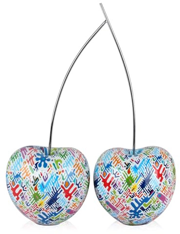 ADM - 'Große Doppelkirschen' - Skulptur Pop Art aus Harz mit Inka-Dekoration - Mehrfarbig - H68 cm