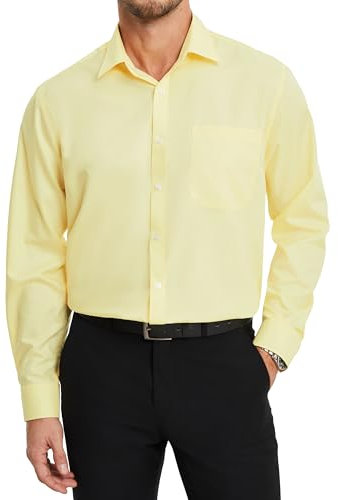 HISDERN Camicia Giallo Chiaro da Uomo a Maniche Lunghe Camicia da Lavoro in Fibra di bambù Elegante Causale Non Stirata vestibilità Regolare con Tasca,M