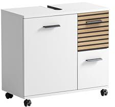 Schildmeyer Waschbeckenunterschrank Katta 158577, weiß matt/Akustikpaneel Optik, 65 x 32 x 60 cm