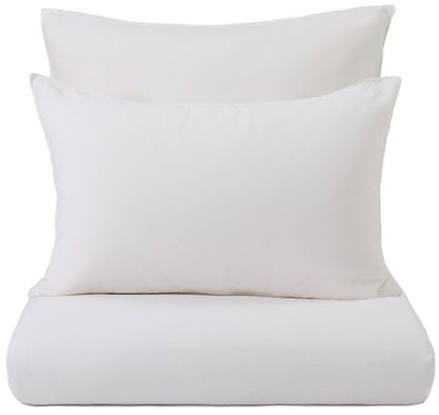 URBANARA Hanf-Baumwoll-Bettwäsche Serena 135x200 cm & 80x80 cm I 40x80 2-TLG. Set I Nachhaltig Made in Portugal I Leicht wie Leinen I Schnellwachsend I Weiß