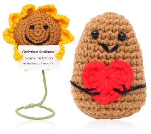 VONJUMA 2 Pcs Poupées De Pomme De Terre Et Tournesol Peluche Insolite Tricotée Pomme De Terre Et Tournesol Humoristiques Et Motivantes Gadget Utile Rigolo Idée Cadeau Homme Femme Couple Et Adolescent