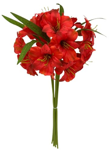 BQEE Künstliche wilde Lilienstrauß, 42 cm Seidenblumen, echtes Gefühl gefälschte Lilien für Hochzeit, Haus und Restaurantdekor, mehrere Farben verfügbar (rot)