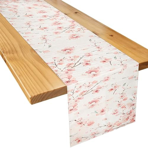 Hejo Tischläufer, Exquisit Kirschblüten Table Runner, Tischläufer Modern Elegant Blumen Frühling Tischdecke Abwaschbar Küche Tischdekoration für Wedding Party 40x140cm