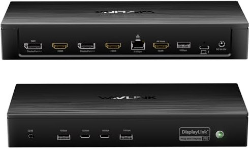 Pro Docking Station 5 Monitores, WAVLINK DisplayLink Dock Station Soporte Cinco Pantallas 4K para Mac&Windows, 2X DP1.4(Dual 8K@60Hz),2X HDMI2.0,Alt HDMI,2.5Gbps Ethernet,PD100W,Driver Required DL7400