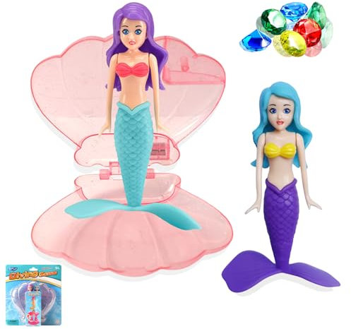 Aisszhao Mermaids Pool Diving Toy Set with Shell Gem Toys,Swimming Pools Sinking Toy Mermaid Underwater Diving Toys,Kids Swimming Pool ToyAccessories,Diving Games Training Girls MermaidGifts