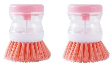 Spülbürste mit Spülmittelspender, 2 Stück Befüllbare Spülbürste,Reinigungsbürste für Küchen Geschirr, Töpfe, Pfannen, Spüle (Rosa)
