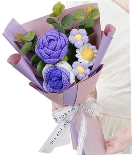 fkngcp Häkelblumenstrauß, 9, 1 x 13, 8 realistische Häkelblumen Bouquet, gefälschte Rose Daisy Strickblumen für Valentinstag Muttertag Hochzeits Geburtstag Home Decor Crochet Blume Blume