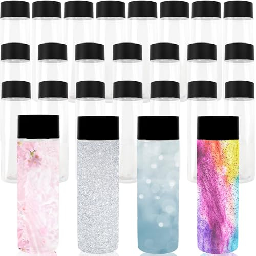 26 Pcs Clear Plastic Bottles with Black Lids 12 oz/ 350 ml Empty Plastic Sensory Bottles Leakproof Drink Container for Storing Juice Milk Crafts Party Supply