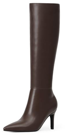 Easyfox Kniehohe Stiefel für Damen, spitze Zehenform, hoher Schaft, 7,6 cm-Stilettoabsatz, lange Stiefel mit seitlichem Reißverschluss, elegant
