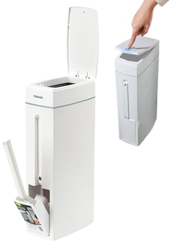Bathroom Bin And Toilet Brush Set, 42x20.3x10.8cm, Narrow Waste Can With Lid, Save Space Toilet Bin, For Bedroom, Kitchen, Small Spaces