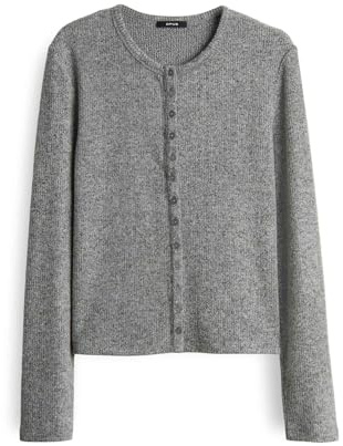 OPUS Damen Langarmshirt | SALTUS Slim Button-up Shirt aus Rippjersey Easy Grey, 36