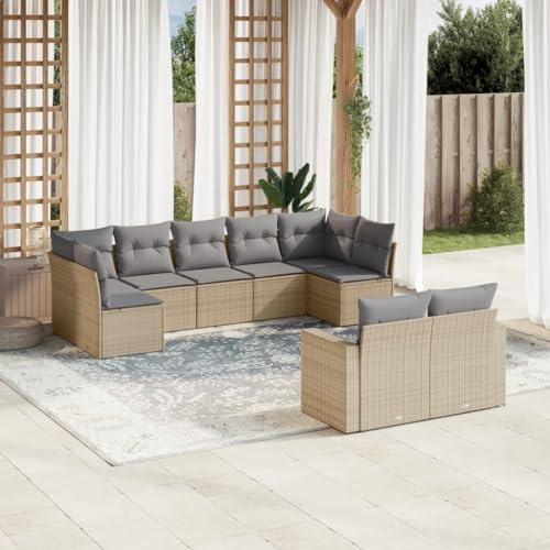 Teenpull 9-TLG. Garten-Sofagarnitur, Beige Poly Rattan Loungemöbel Set, Modulares Outdoor Sofa mit Kissen, UV-beständig, wetterfest für Terrasse, Balkon, Garten, bequemes Sitzen