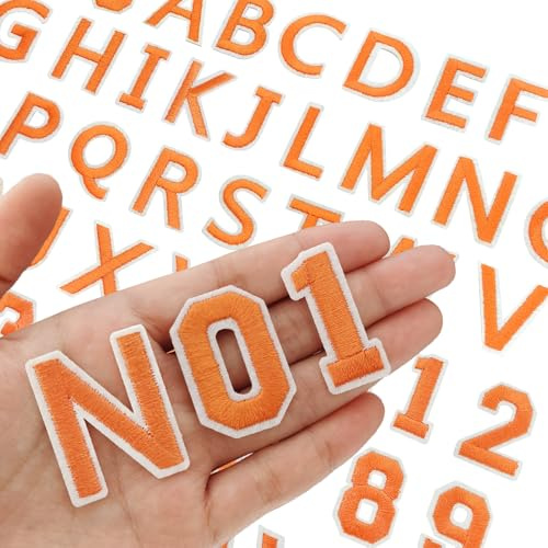 AXEN 72PCS Iron on Letters and Numbers Patches, Embroidered Letters&Numbers Patches A-Z and 0-9, Applique for Clothes, Dress, Hat, Jeans, Backpack - Orange
