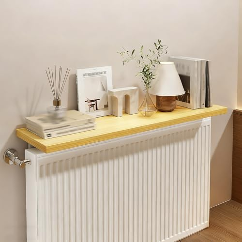 Etagere Radiateur, Tablette de Radiateur Bois, Étagère Flottante avec Support, pour Salon, Chambre à Coucher, Couloir(Yellow,120x30cm/47x12)
