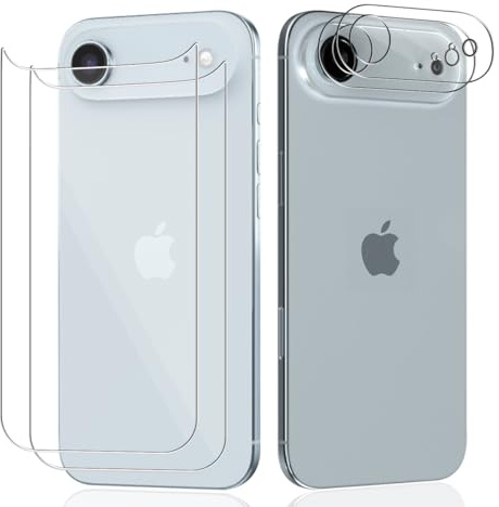 Teenrpov Rückseite Schutzfolie für iPhone 17 Air für Panzerglas, 2 Stück 9H Härte Panzerfolie + 2 Stück Kamera Schutzglas, HD/Kratzfest/Blasenfrei Displayschutzfolie
