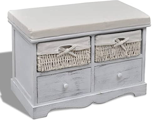 Frdhee Schuhschrank Sitzbank Mit Stauraum,Sitzbank mit Stauraum Weiß 62×33×42 cm Paulownia Holz für Eingangsbereich