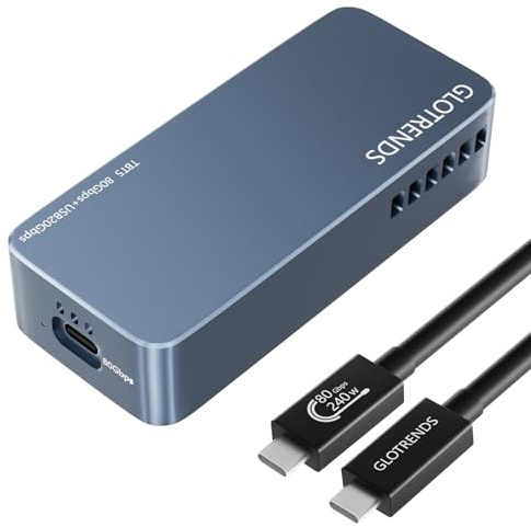 GLOTRENDS EM6003 Case SSD NVMe M.2 da 80 Gbps, compatibile con Thunderbolt 5/4/3/USB4 e USB 3.2 (20Gbps)/3.1/3.0/2.0, fino a 7.000 MB/s con bus PCIe 4.0 x4, supporta SSD da 8 TB, controller JHL9480 B2