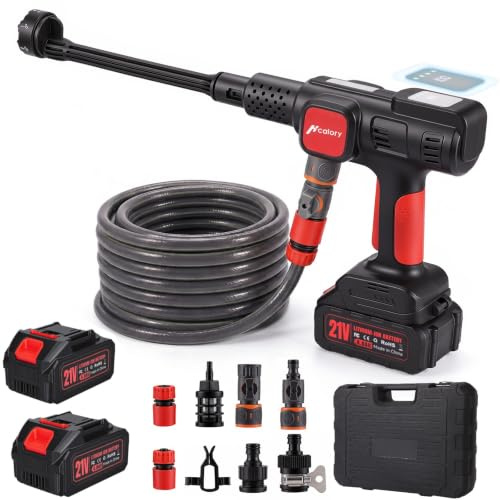 Akku Hochdruckreiniger, 240W bürstenloser Motor, 80 Bar Maximal Druck, Direkter Wasserhahnanschluss+Absperrventil, 2x4000mAh Akku, 4 Druckstufen, 7-in-1 Düse+Schaumtank – für Auto, Terrasse, Haus
