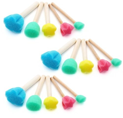 15 Pcs Sponge Paint Brushes, 5 Styles Colorful Stencil Brushes for Painting, Round Sponges Brush Foam Paint Brush for Acrylic Painting (Green, Blue, Yellow, Pink)