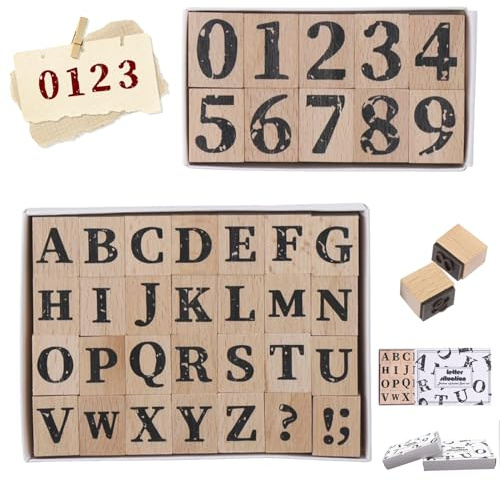 Buchstaben Stempel, 38 Stück Anzahl Symbol Holzstempel Set Vintage, Buchstaben Und Zahlen Stempel FüR Diy Handwerk,Karten,Scrapbooking