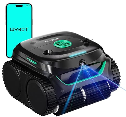 WYBOT C2 Vision Plus Robot de Piscine sans Fil avec caméra IA, Robot Batterie parois et Fond : Aspiration puissante, Double Filtre, 8 Modes, pour piscines enterrées 210 m² – Vert Minuit