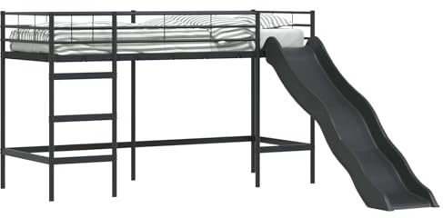 YNGBHFNOP Scivolo integrato Letto loft acciaio Nero antracite 90x190 cm | Letto loft per bambini con scivolo 90x190 cm Nero antracite struttura acciaio salvaspazio