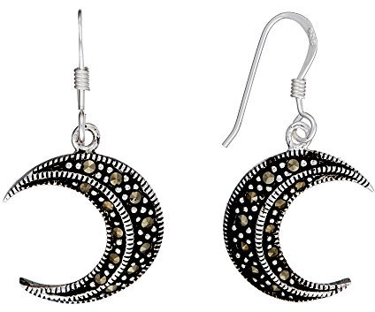 Silverly Frauen 925 Sterling Silber Simulierte Markasit Halbmond Mond Ohrringe Baumeln