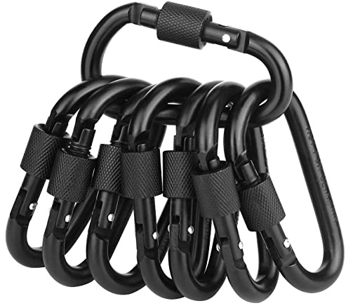 Locking Carabiner Clip, Vonpri 3 Inch D Ring Clips Spring Snap Key Chain Hook Screw Gate Aluminum Carabiners for Outdoor Travel Camping Fishing Hiking Backpack (Black 8pcs)
