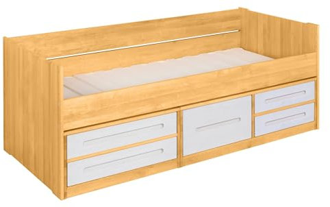 BioKinder Sofabett Kojenbett Funktionsbett mit Schubladen und Lattenrost Lina aus Massivholz Erle und Kiefer 90 x 200 cm, Front weiß lasiert