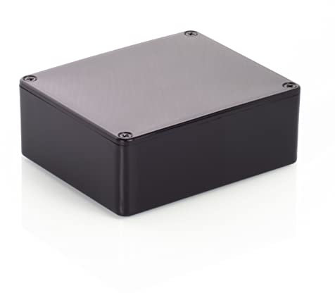 HeiGroup - MB3 ABS Kunststoffgehäuse mit Deckel, Mehrzweckgehäuse, Modulgehäuse, (LxBxH) 119 x 99 x 45 mm, mit Leiterplattenführung, Schwarz - Poliert