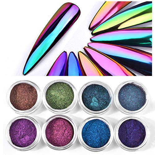 Shogpon Nagel Glitzer Super Glänzend Spiegel Chrom Glitter Funkeln Nagelpuder Maniküre Pigment - Ultra-funkelnder Optischer Chamäleon Zauberspiegel Pulver (8 Farben)