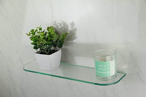 BSM Marketing Lot de 2 étagères en Verre trempé Noir avec Coins incurvés de 6 mm d'épaisseur, pour Salle de Bain, Cuisine, 400 mm x 100 mm avec Grands Supports chromés