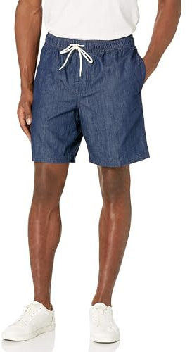 Amazon Essentials Men's 8 Inseam Relaxed-Fit Drawstring Walk Shorts (Available in Plus Size), Dark Wash Chambray, XS