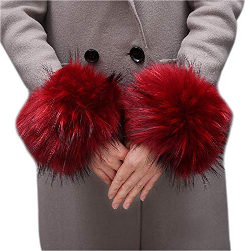 Asudaro Frauen Mädchen Herbst Winter Fell Pelz Armstulpen Stulpen Manschetten Fellstulpen Handschuhe Armband Pulswärmer Kunstfell Handschuhe Ärmel Manschette Bekleidungszubehör