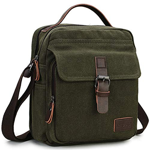 RAVUO Umhängetasche Herren, Wasserdichte Herrentasche Klein Vintage Messenger Bag Canvas Taschen Kuriertasche Für Arbeit Grün