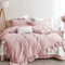 Lanqinglv Rüschen Rosa Bettwäsche 135x200cm 4 Teilig Mädchen Mikrofaser Bettbezug Romantisch 2X Deckenbezug mit Reißverschluss und 2 Kissenbezug 80x80cm
