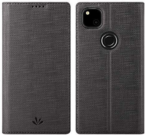 Google Pixel 4a Hülle, PU Leder Tasche Case mit [Ständer] [Kartenhalter] [TPU Bumper] Stoßfest Flip Cover Handyhülle, Schwarz