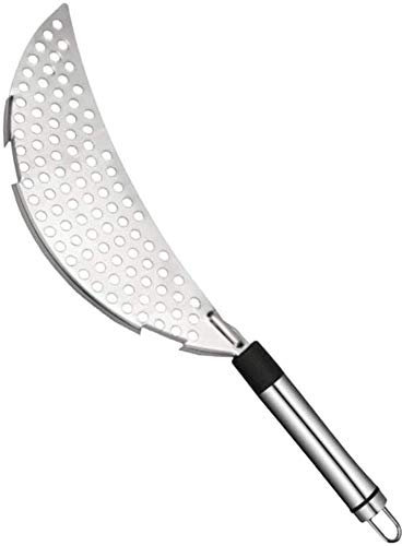 Passoire de cuisine demi-lune en acier inoxydable avec poignée très résistante compatible avec la plupart des casseroles et poêles