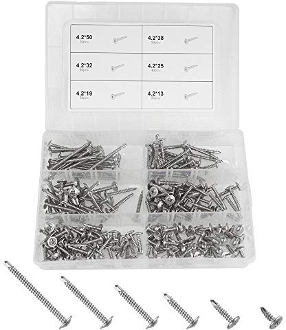 WMYCONGCONG 210 Stück 410 Edelstahl #8 Tellerkopf Phillips selbstbohrende Schrauben Blech Tek Schrauben Sortiment Kit M4.2 * 13-M4.2 * 50