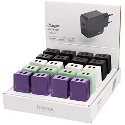 Hama Chargeur USB 12W (Chargeur Secteur, Chargeur USB-A Prise Secteur, Chargeur de Téléphone) Couleur Aléatoire parmis Noir/Blanc/Vert/Mauve