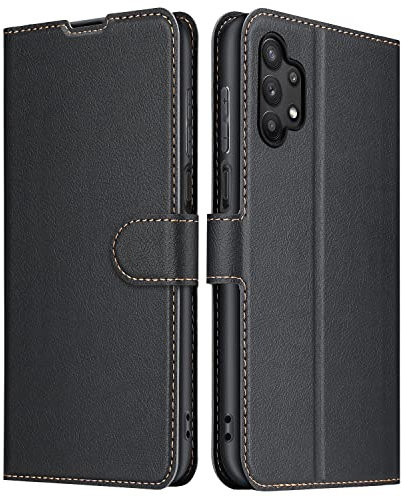 ELESNOW Hülle für Samsung Galaxy A32 5G, Premium Leder Klappbar Wallet Schutzhülle Tasche Handyhülle mit [ Magnetisch, Kartenfach, Standfunktion ] für Samsung Galaxy A32 5G (Schwarz)