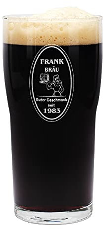 Herz & Heim® Pint Glas mit Gravur - Wunschname und Jahr - als eigenes Bierlogo Bräu