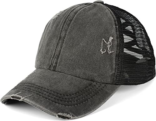 styleBREAKER Damen Baseball Cap im Washed Used Look mit Mesh Einsatz | Ponytail Cap für hohen Zopf | Verstellbare 6-Panel Schildkappe für Sommer und Freizeit, Farbe:Schwarz