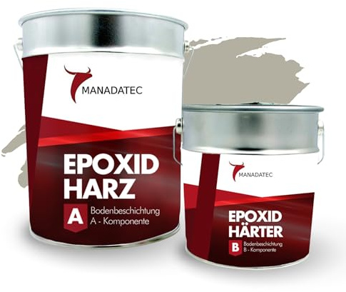 MANADATEC 2k Epoxidharz Bodenbeschichtung 1kg I RAL 7032 Kieselgrau I Abriebfest, lösemittelfrei, geruchsneutral I Garagenbodenbeschichtung I Epoxy Bodenbeschichtung Garage I Keller Epoxidharz Boden