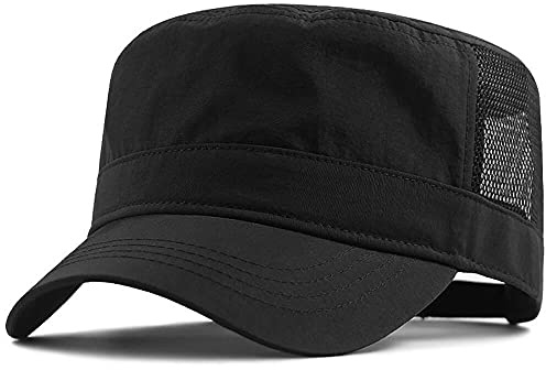 XXL 62–65 cm Flat Top Style Army Cap, Übergröße, schnelltrocknend, atmungsaktiv, Netzmütze, Schwarz, XXL