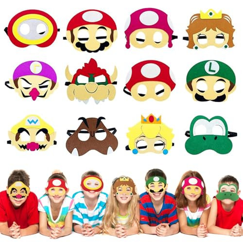 LURICO 12 Stück Augenmaske für Geburtstag, Party Kostüm Face Mask, Filz Masken für Kinder, Maskerade, Halloween Dress Up Party Supplies