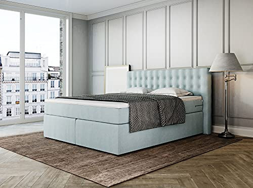 Betten Jumbo King Boxspringbett (H4 Eisblau, 200 x 200 cm mit Pocket Air Topper)